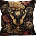 Moody Butterfly Floral Throw Pillow Cover Gifts 18x18, Vintage Dark Cottagecore Academia Decor Pillow Cases for Bedroom Living Room, Cottage Core Decorative Pillowcases for Couch Bed Sofa