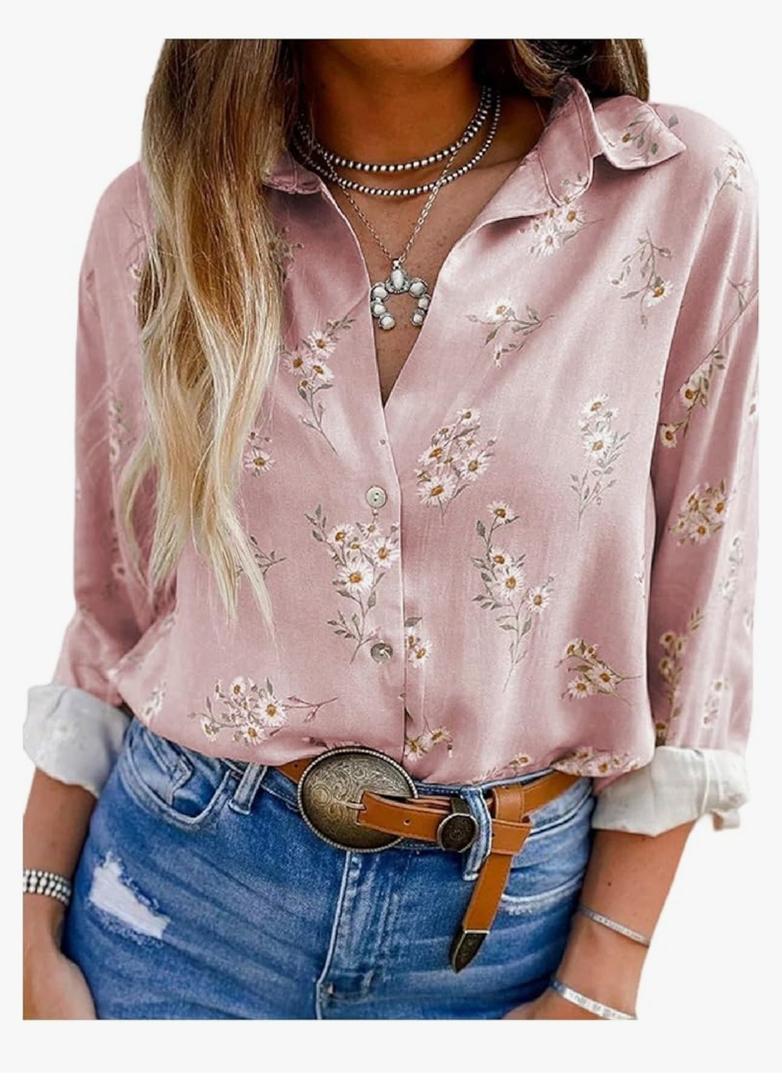 SweatyRocks Women's Button Down Shirt Long Sleeve Floral Casual Dressy Blouse Work Shirt, S