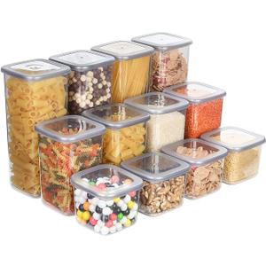 T&D HOME GOODS Storage Jars with Lid, Airtight, Set of 12 Storage Containers, BPAFree, Storage Container for Cereal, Flour, Kitchen, Practical Organiser Kitchen, (12, 3 Square diff size)
