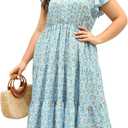 Keluummi Women's Summer Boho Floral Flutter Short Sleeve Midi Dress Flowy Casual Loose Ruffle Tiered High Waist Vacation Dress 22