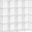 HUBSON Wire Cube Storage Organizer, Book/Toy/Craft/Potted Plants and Pet Closet Organizers, 16-Cube Freely Combinable Metal Grid Storage Shelves, White Plus Iron
