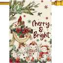 Merry & Bright Christmas Cross Poinsettias Snowmans Cardinals Winter House Flag large 28X40 Inch Big Vertical Double Sided Yard Outdoor Outside Holiday Decoration