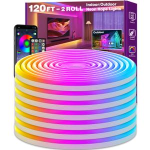 SINLEY Led Neon Rope Lights 120FT,Control with App/Remote,Flexible Led Rope Lights,Multiple Modes,IP68 Outdoor RGB Neon Lights Waterproof,Music Sync Gaming Led Strip Lights for Bedroom Indoor