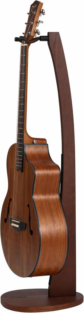 Nefelibata Wooden Guitar Stand - Handmade German Ash Solid Semi-curved Design Wood Stand Floor, Best for Acoustic guitars, Classical guitars, Banjos, Mandolins(Dark Brown)
