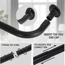 H.VERSAILTEX Black Wrap Around Short Curtain Rod 18.5 to 28.5 Inch, 3/4 Inch Adjustable Blackout Door Curtain Rods for Windows Telescoping Curved Drapery Rods for living room Inoor/Outdoor
