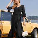 HomRain Women's Wedding Guest Dress Elegant Formal Cocktail Bell Sleeve Dress for Prom Homecoming Tea Party (Black, M)