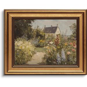 Devunaty Gold Framed Vintage Painting Wall Art Nature Wildflower Landscape Wall Decor Country Farmhouse Garden Floral Pictures Rustic Cottagecore Aesthetic Poster for Bathroom Living Room 12"x16"