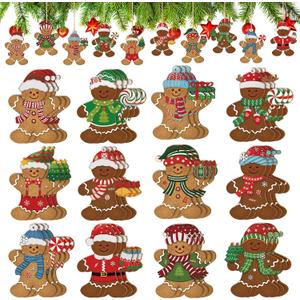 36 Pcs Gingerbread Ornaments for Tree Gingerbread Christmas Decorations Wooden Ginger Bread Man Ornament Xmas Hanging Crafts Cutout Wood Decoration Home Indoor Decor Holiday Party Supplies Winter