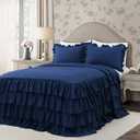 Lush Dcor Lush Decor Allison Ruffle Skirt Bedspread Navy Shabby Chic Farmhouse Style Lightweight 3 Piece Set Full,