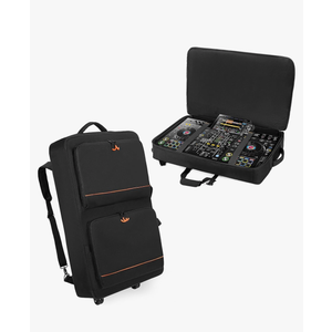 DJ Controller Bag Backpack with Wheels Compatible with Pioneer XDJ RX2/ XDJ RX3/ XDJ-RX/DDJ FLX10/ DDJ REV7/ DDJ 1000, Wheeled DJ Carrying Case with 2 Accessory Pocket, Padded DJ Mixer Bag