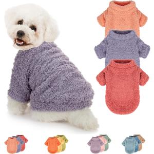 Dog Sweater, 3 Pack Sweaters for Small Dogs Girl, Dog Clothes for Small Dogs Male or Boy, Ultra Soft and Warm Puppy Coat for Winter Christmas (Small, Pink+Purple+Magenta)