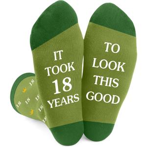 Birthday Gifts for Boys Mens Best Friend Brother Adult Boyfriend Son Student Happy 18th Birthday Gifts for Him Men Boys Friendship from Mom Dad Sister Girlfriend Brother,Funny Socks Green, One Size (Green)