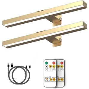 Rechargeable Picture Lights with Remote, 16" Battery Operated Painting Light Display Lamp with 3 Lighting Modes, Dimmable Dartboard Light with Timer for Frame Portrait Art, Metal Body (2pack-Rose Gold)