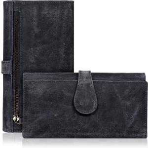 Real Leather Women Wallet Leather with RFID Blocking - Designer Trifold Card Holder Ladies Clutch with ID Window Wallets (Blue)