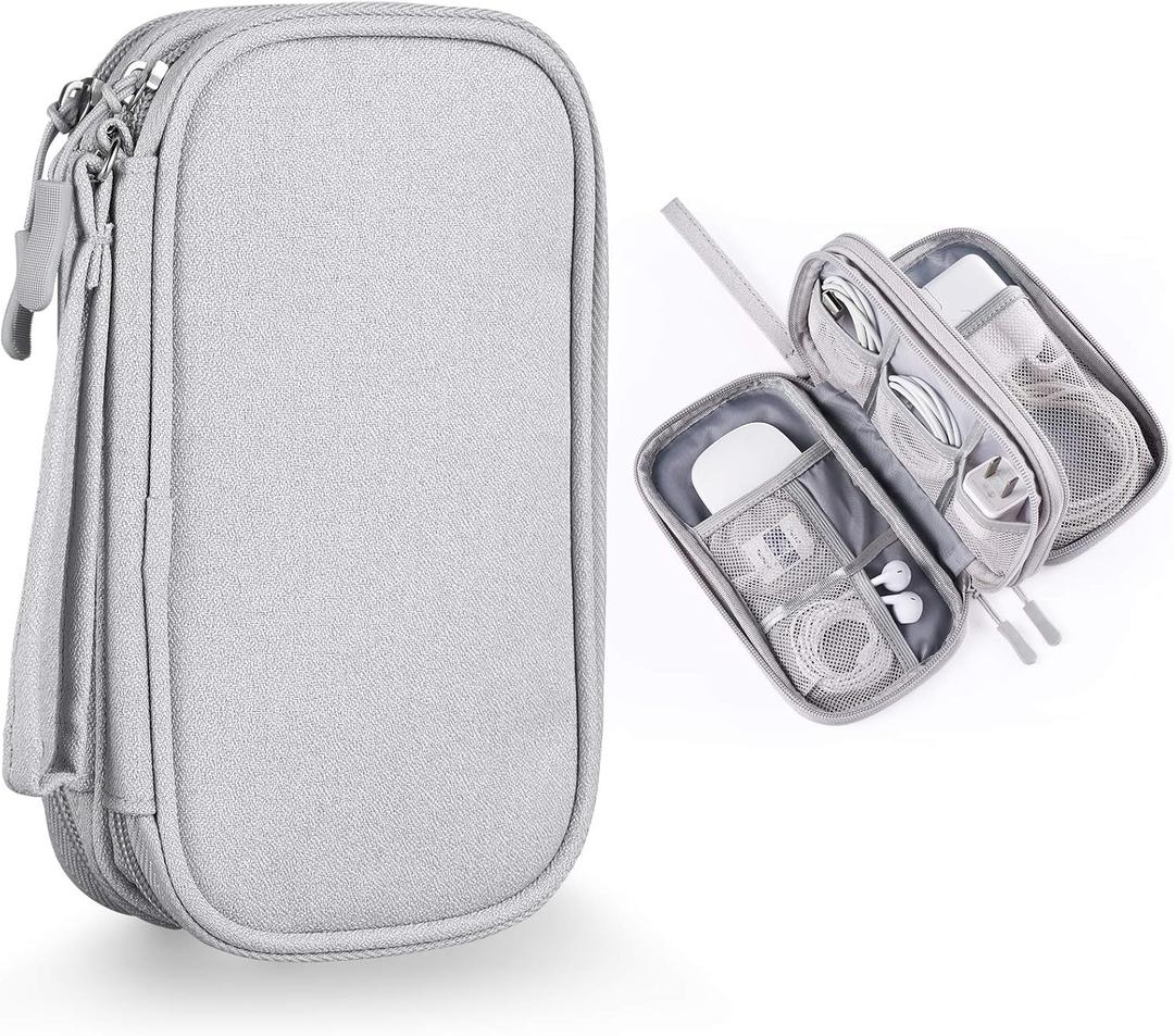 Electronics Accessories Organizer Pouch Bag, Designed for Power Adapter/Charger/Cables/Mouse, for Travel (Light Grey) (Small)
