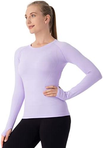 MathCat Seamless Workout Shirts for Women Long Sleeve Yoga Tops Sports Running Shirt Breathable Athletic Top Slim Fit Size L