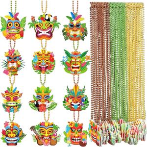 Ecally 36 Pcs Hawaiian Luau Party Favors Tiki Beaded Necklaces with Felt Pendants Aloha Luau Necklaces for Summer Tropical Beach Cosplay Dress up Decor Party Supplies, 12 Style