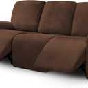 ULTICOR Velvet 8-Pieces Recliner Sofa Covers Stretch Reclining Couch Covers for 3 Cushion Reclining Sofa Slipcovers Furniture Covers Thick Soft Washable (3 Seater Recliner Cover, Chocolate)