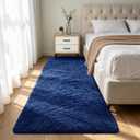 Shag Runner Rug for Bedroom Living Room 3x7 Upgrade Non-Slip Fluffy Soft Bedside Rugs, Blue Shaggy Carpet for Livingroom Dorm Home Decor Aesthetic