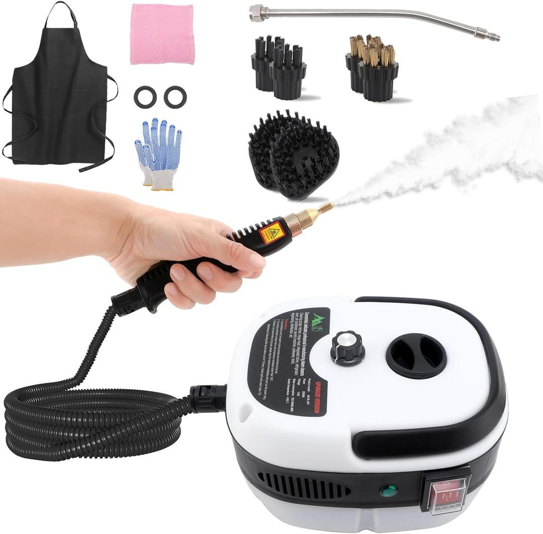 Steam cleaner,Handheld Steamer for Cleaning with 6 Brush Heads, 6 Speeds High Pressure Temperature Portable Steam Cleaner for Upholstery,Kitchen,Furniture Bathroom Car,Grout and Tile (White)
