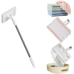 Mini Mop, No-Touch Lazy Mop6.3*3.3*40in,5 Reusable ClothsTouch-Free Cloth Attachment, Disposable Dust Mop for Home Walls, Bathroom, Windows