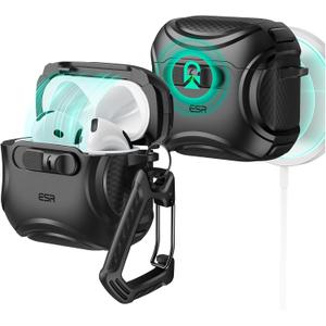 ESR for AirPods 4 Case, Compatible with AirPods 4 Generation Case (2024) (USB-C), Compatible with MagSafe, Drop-Proof Lock, Easy Open, Cyber Series, Black