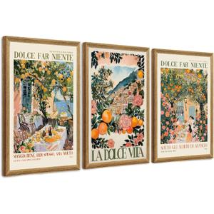 SYWENNOI Triptych, Italian Landscape Framed Cnavas Wall Art, 24x36 in each