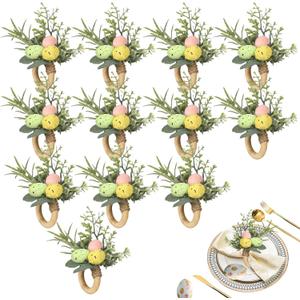 12 Pcs Easter Eggs Napkin Rings with Leaves Spring Napkin Ring Holders Farmhouse Buckle Ring Holder for Spring Easter Table Settings Kitchen Decor, Family Dinner Party