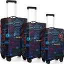 Sherr 3 Pieces Travel Luggage Cover Suitcase Protector Anti Scratch Suitcase Washable Baggage Covers(Vintage Theme,S/Medium/L)