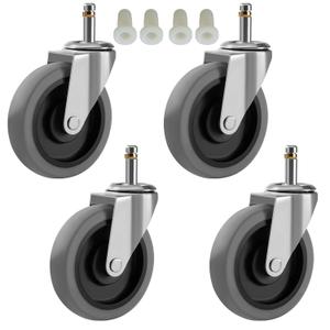 RILIDRI 4-Inch Swivel Stem Caster for Rubbermaid Mop Bucket Utility Cart, 7/16-Inch Stem Diameter Rubber Wheel Set of 4, Heavy Duty TPR Weber Grills Shop Vac Replacement Wheels