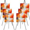 63" Folding Easel Stand for Display,Adjustable Floor Poster Easel for Arts,Pictures,Paintings,Telescoping Black Metal Easel Fit for Signs at Exhibition,Lobby,Holds 5lbs,6Pack