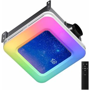 Bathroom Exhaust Fan with Humidity Sensor, 230 CFM 1.0 Sone Ventilation Fan, 3 Dynamic Light and 3CCT Light (2700-4500-6500K), 11.22” x 11.22” Mount, Remote Control