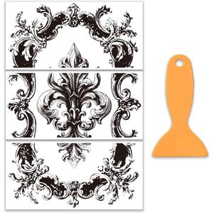 OLYCRAFT 3Pcs/Set Vintage Photo Frame Rub on Transfers for Craft and Furniture 12x6 Inch Iris Flowers Furniture Decals Transfer Stickers Rub on Decal with 1pc Scraper for Wood Furniture Decoration, 15cm x 30cm x 0.5cm