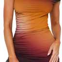ABMOIU Women's Sexy Off Shoulder Bodycon Mini Dress 2026 Summer Printed Ruched Dresses Party Club Outfits (Brown, S)