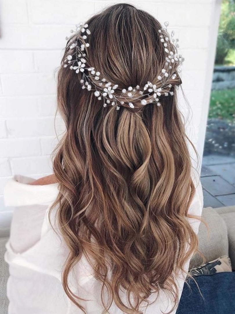 GORAIS First Communion Hair Accessories Silver Bridal Flower Girl Headpiece Wedding Hair Pieces for Brides
