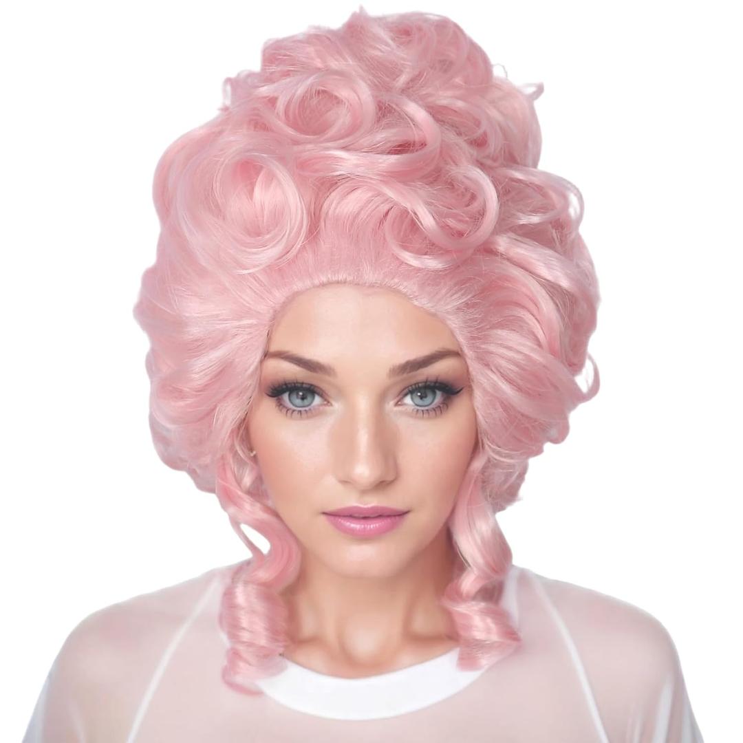 Linfairy Retro Wig Big Bouffant Beehive Wigs for Women fits 50s 80s Costume (Retro Pink)