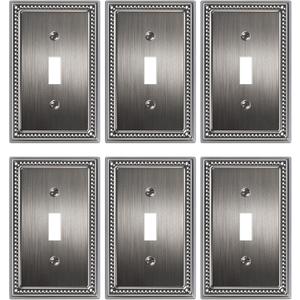 6-Pack Single Toggle Light Switch Cover Plate, Pearls Decorative Switch Plate Covers, Antique Silver 1 Gang Metal Wall Plate, Corrosion Resistant