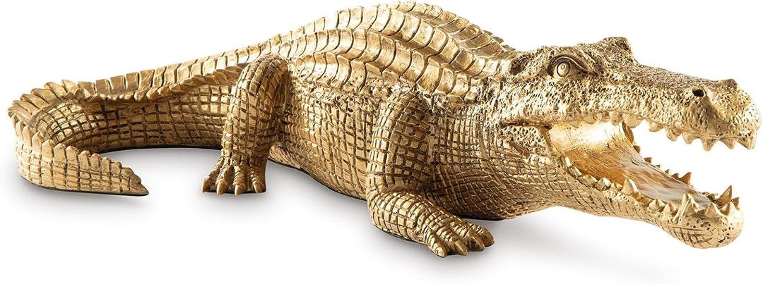 Signature Design by Ashley Lauretman Contemporary Polyresin Alligator Sculpture, Antique Gold, 22.88" W x 10.5" D x 6" H
