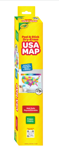 Wall Safe Map Crayola Dry Erase Peel and Stick USA Wall Map, Removable, 17.5" x 23.5"