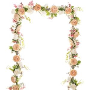 2 Pack Artificial Peony Garland, Floral Greenery Garland with Mixed Peony Flowers and Green Leaves for Wedding Table Home Party Decor (Champagne)