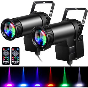 Pinspot Light 15W DMX 2 Pack, Czgor RGBW Disco Ball Lights with Remote Control, DMX512, Sound Activated Pin Spotlight for Party Wedding DJ Disco Shows
