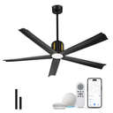60" SMART CEILING FAN WITH LIGHT, WORKS WITH ALEXA, REMOTE CONTROL, BLACK