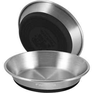 2 Pack Stainless Steel Cat Bowls, Non-Slip Food and Water Dishes, Whisker Friendly with Wide and Shallow Design, 6.3 Inches Wide, 0.71mm Thick Steel, Cat Dish