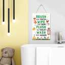 2 x Wash Brush Wipe Flush Sign Kids Bathroom Wood Plaques Wall Decor, Cute Woodland Animal Theme Front Door Wooden Hanging Sign for Boys Bathroom Toilet Washroom Wall Decor 12'' L x 8'' W