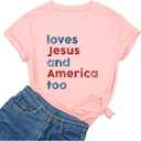 Loves Jesus and America Too T Shirt Patriotic Christian T-Shirt Independence Day Gift Unisex T-shirts Short Sleeve Vintage Tees, L