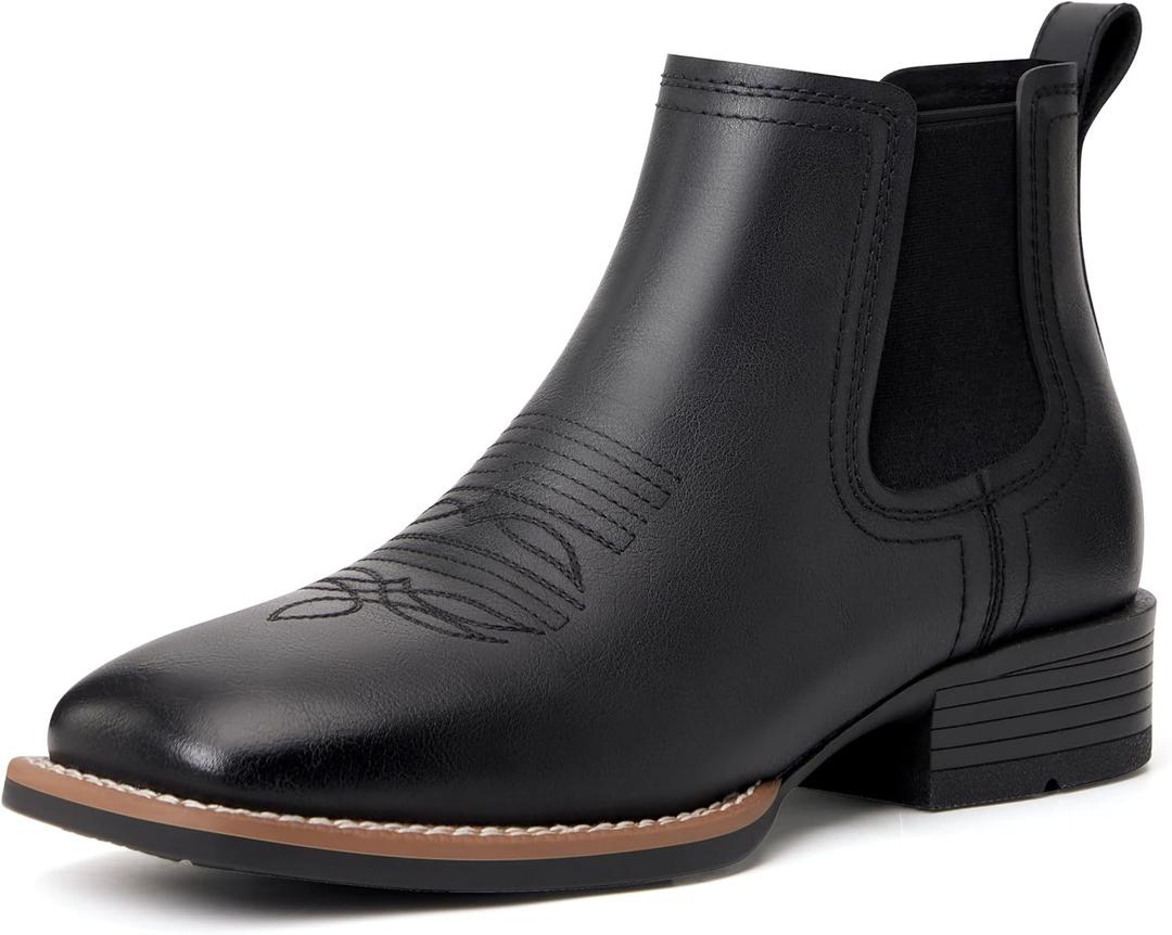 Julyrose Cowboy Boots for Men Square Toe Mens Western Boots Slip On Casual Retro Boots (11, Black)