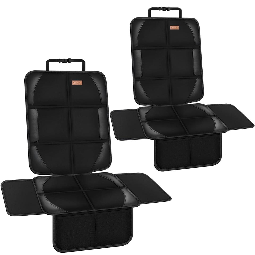 Car Seat Protector Covers for Child Carseat mat 600d Fabric Waterproof Non Slip Thickest Padding with Storage Pockets Long-Lasting Cushion Protectors Large Size Prevent Dirt Scratches (2pcs, Black 2)