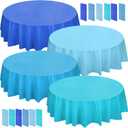 Frienda 12 Pack Blue Round Tablecloth 84 Inch Plastic Tablecloths Disposable Plastic Cloths for Birthday, Weddings, Party, Fiesta Party, Event, Photography, Table Cover