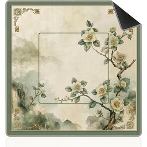 Vintage Green Chinoiserie Floral Mahjong Mat for Table 31.5x31.5, Mahjong Gifts for Women, Retro Oriental Asian Blossom Anti-Slip Table Cover Tablecloth, Vintage Green Chinoiserie Floral Decor, 31.5 inches x 31.5 inches x 0.1 inches