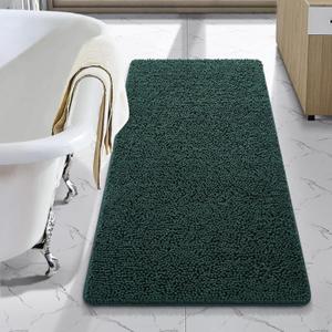 LOCHAS Luxury Bathroom Rug Shaggy Bath Mat 24 x 48 Inch, Washable Non Slip Bath Rugs for Bathroom Shower, Soft Plush Chenille Absorbent Carpets Mats, Hunter Green